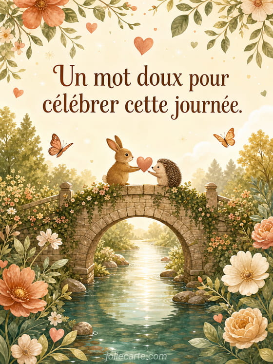Carte illustrée d'une enveloppe ouverte laissant échapper des cœurs pour la Journée de la gentillesse