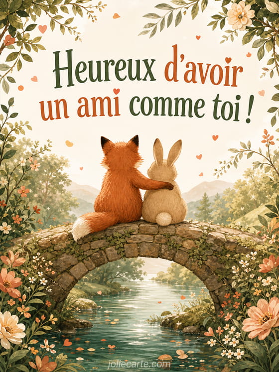 Carte illustrée avec deux amis heureux entourés de cœurs pour la Journée des meilleurs amis