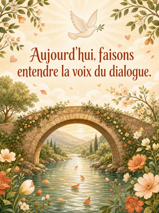 Colombe entourée de bulles de dialogue douces symbolisant la parole apaisée