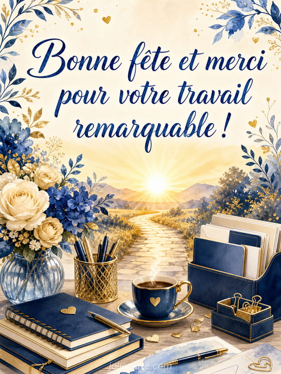 Carte élégante avec bouquet de fleurs et ruban doré pour la Fête des secrétaires