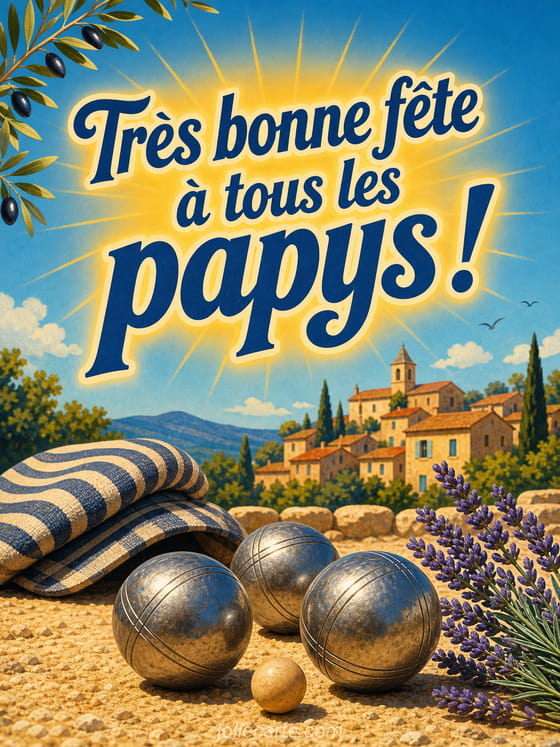 Groupe de papys souriants entourés de leurs petits-enfants avec fleurs, dessins et décor familial doux