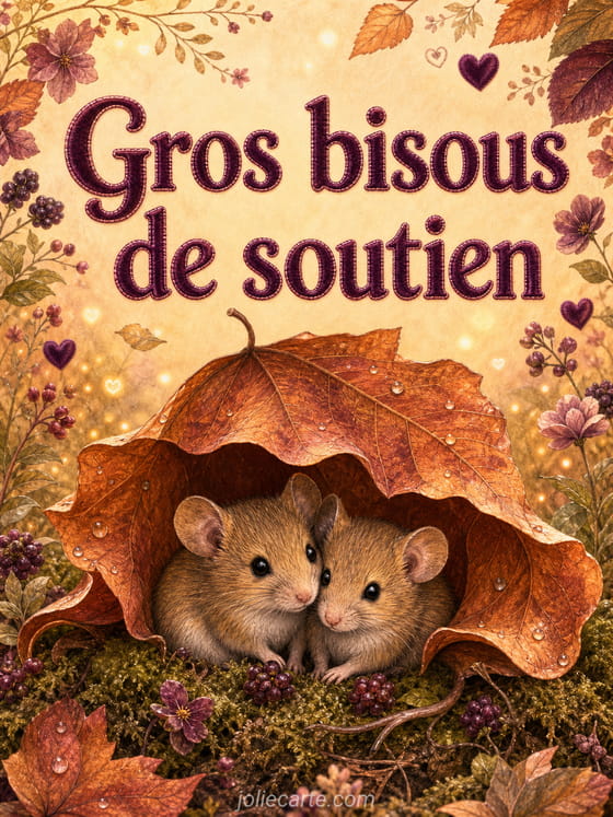 Carte affectueuse avec typographie chaleureuse et éléments graphiques évoquant soutien et tendresse