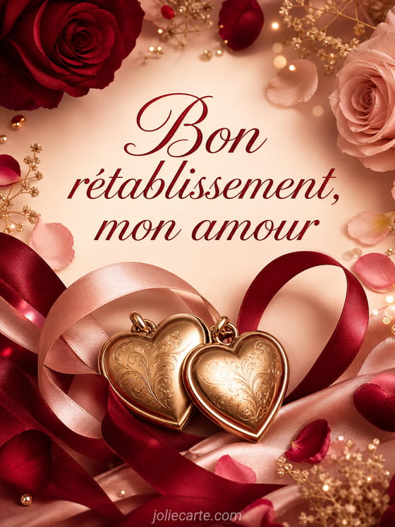 Carte romantique avec typographie douce et éléments graphiques évoquant amour et guérison
