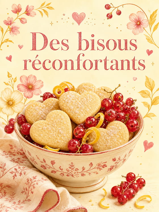 Petits cœurs roses et bisous flottants autour d'une tasse fumante sur fond doux