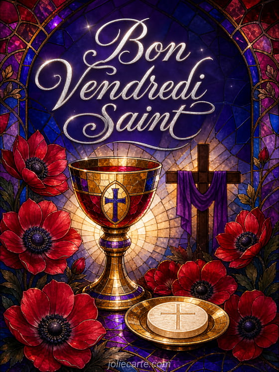 Illustration animée religieuse avec croix, cierges scintillants et rameaux pour le Vendredi saint