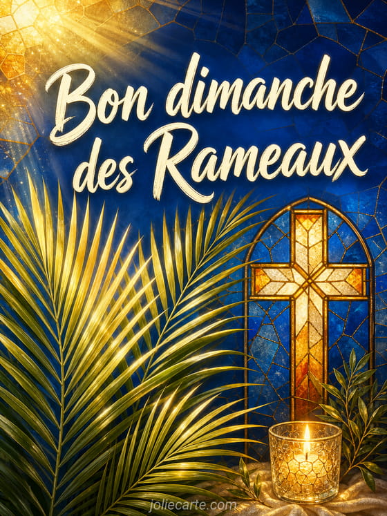 Carte dimanche des palmes avec palmes vertes et branches sur fond lumineux et paisible