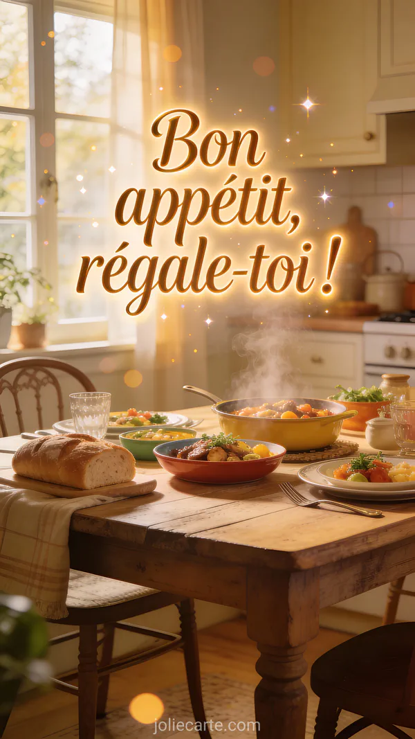 Illustration vectorielle bon appétit avec table colorée, pâtes, salade et pain style scandinave