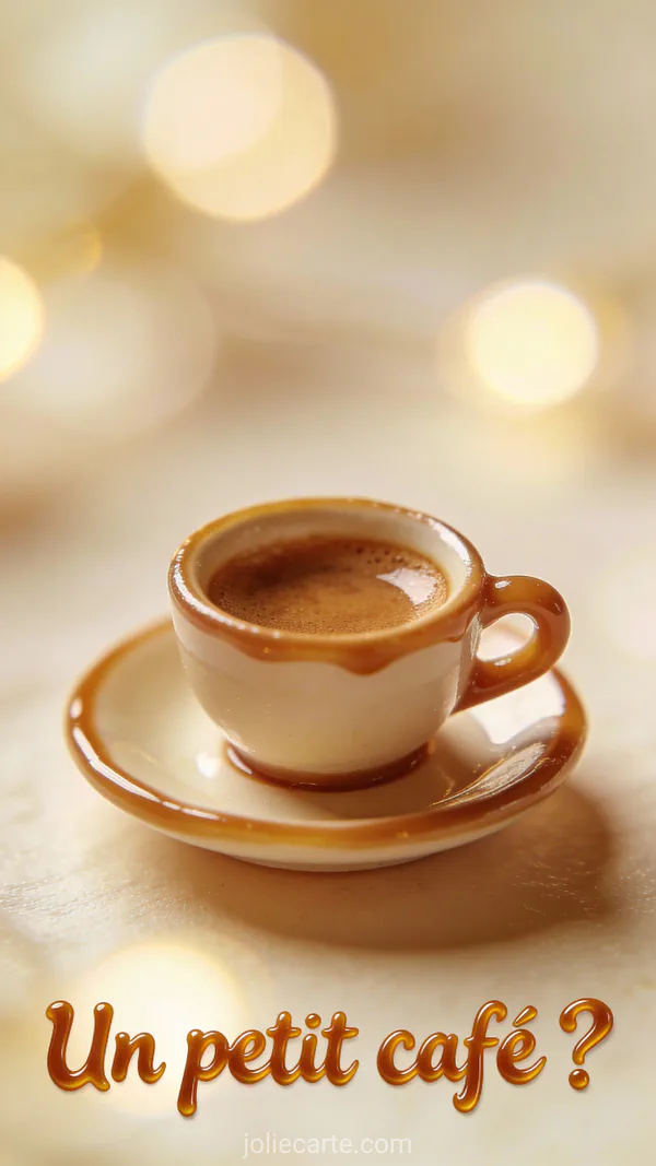 Petite tasse d'espresso sur soucoupe miniature en gros plan avec fond crémeux flou