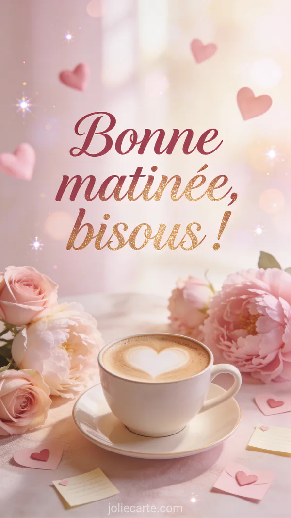 Carte virtuelle bonne matinée bisous avec un message tendre et affectueux dans une ambiance douce