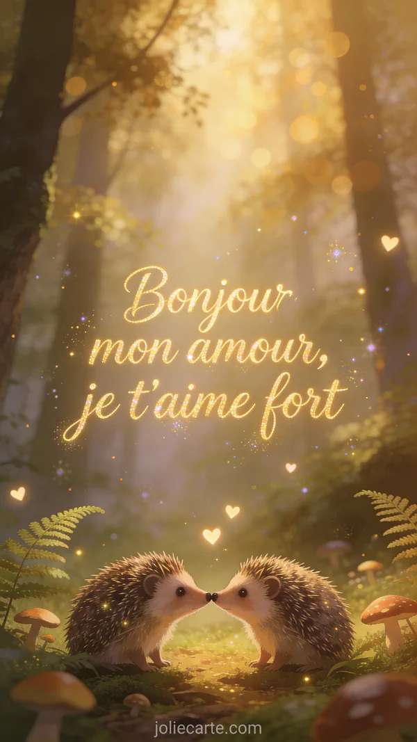 Adorable hérisson au regard tendre, image bonjour mon amour je t'aime fort