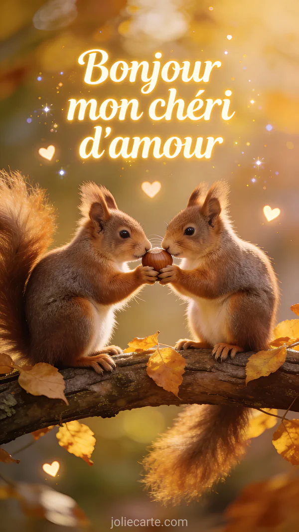 Adorable écureuil aux grands yeux, image bonjour mon chéri d'amour