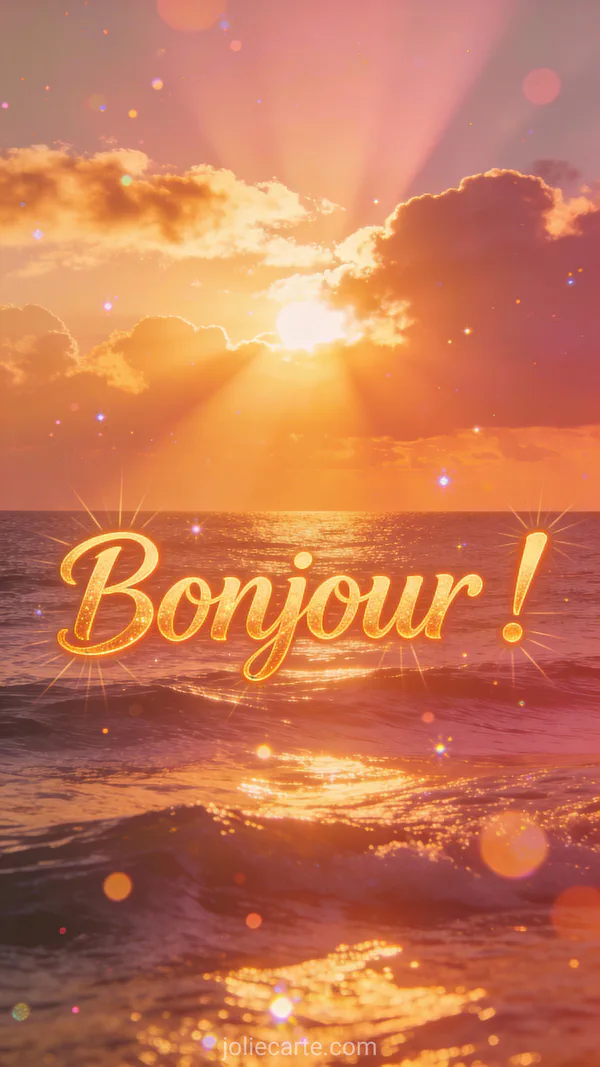 Lever de soleil spectaculaire sur l'océan avec rayons dorés perçant les nuages et reflets sur l'eau