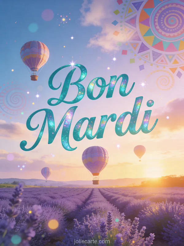 Montgolfières multicolores survolant champs de lavande au lever du soleil dans ciel artistique et onirique