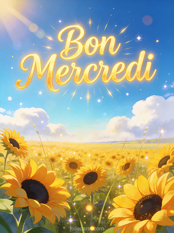 Champ de tournesols lumineux sous ciel bleu avec nuages blancs