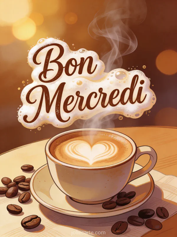 Cappuccino avec latte art en forme de cœur dans une tasse en céramique avec grains de café et lumière chaude