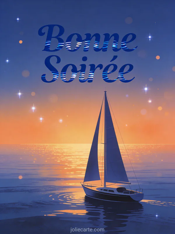 Image bonne soirée bateau voilier élégant sur mer calme au coucher de soleil doré