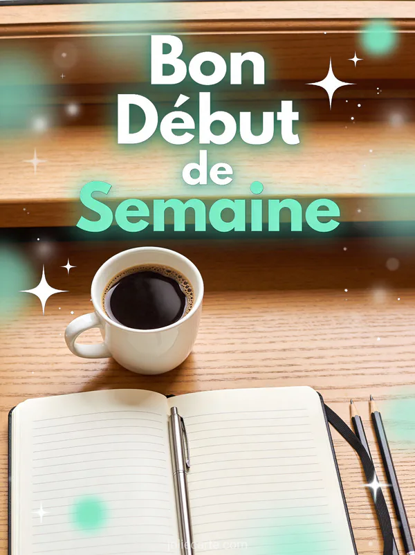 Image bon début de semaine avec carnet et café sur bureau en bois au matin