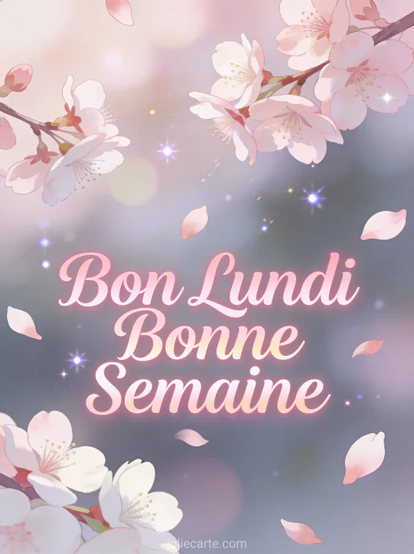 Image bon lundi bonne semaine bisous avec pétales de cerisier flottant dans la brise printanière