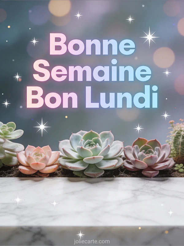Image bonne semaine bon lundi avec plantes succulentes sur surface marbrée moderne