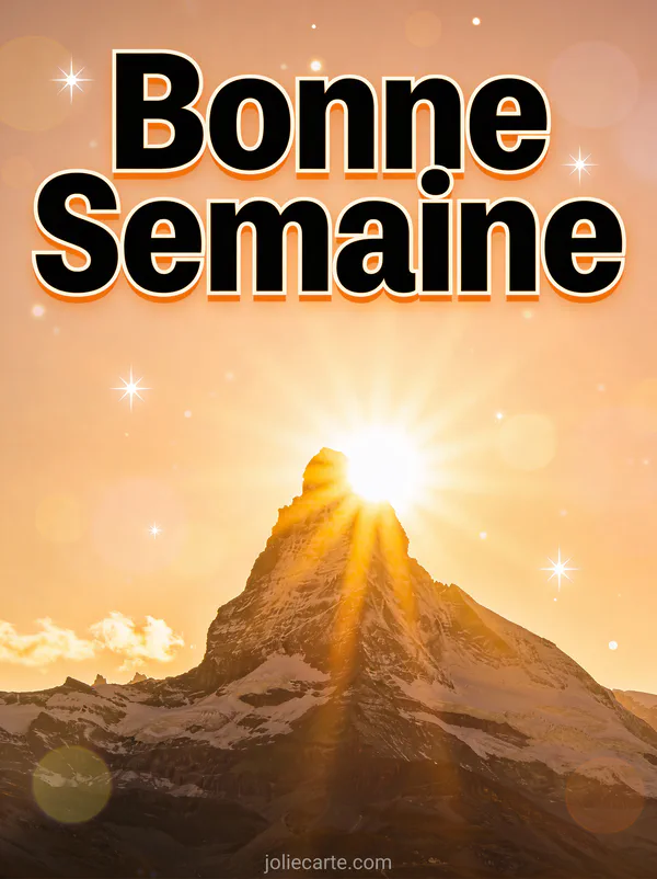 Image lundi motivation avec sommet de montagne au lever du soleil et rayons dorés