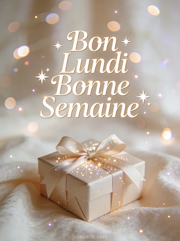 Image carte bon lundi bonne semaine avec cadeau et ruban sur tissu doux