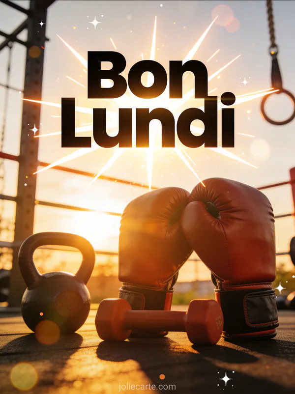 Image lundi motivation avec gants de boxe et équipement de sport au lever du soleil