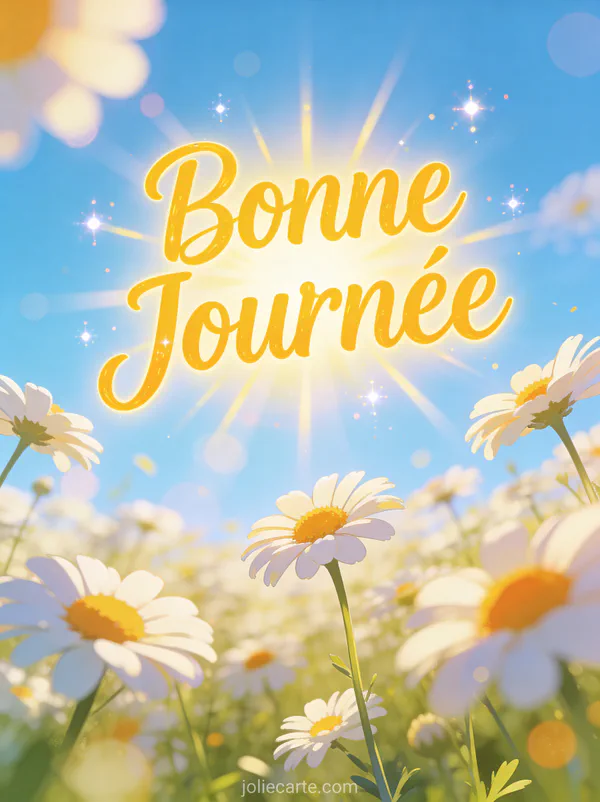 Image bonne journée de lundi avec champ de marguerites sous ciel bleu ensoleillé