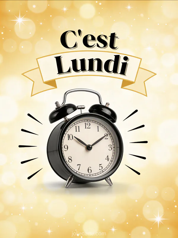 Image c'est lundi bonne semaine avec réveil vintage sonnant avec lignes d'énergie