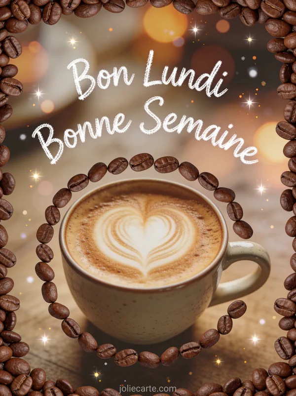 Image bon lundi bonne semaine café avec latte art coeur dans tasse en céramique