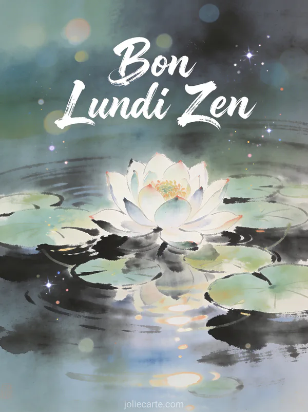 Image bon lundi zen avec fleur de lotus sur étang calme et nénuphars