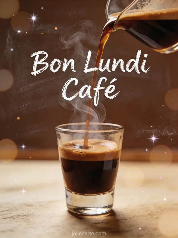 Image café café bon lundi avec double shot espresso versé dans verre