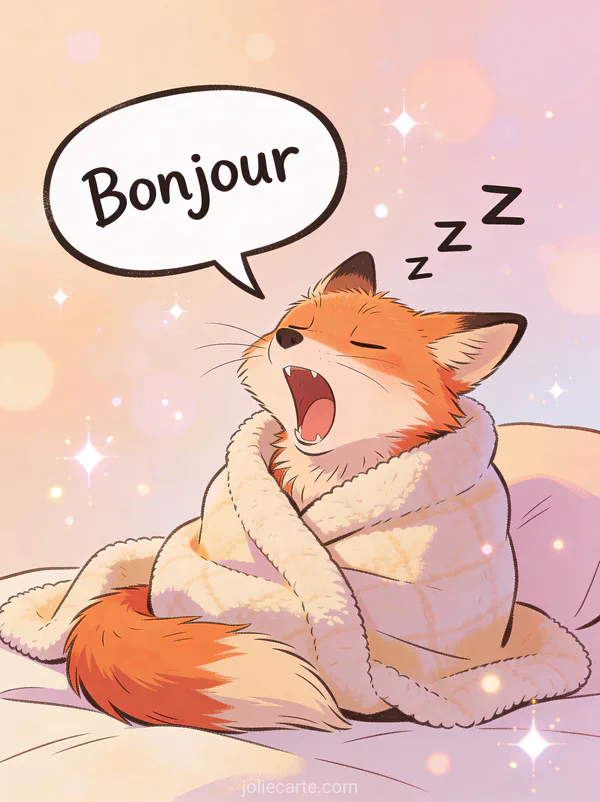 Image bonjour du lundi humour avec renard endormi sous couverture