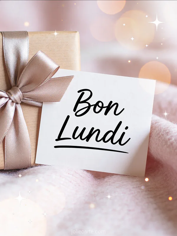 Image je te souhaite un bon lundi avec cadeau emballé et noeud sur tissu doux