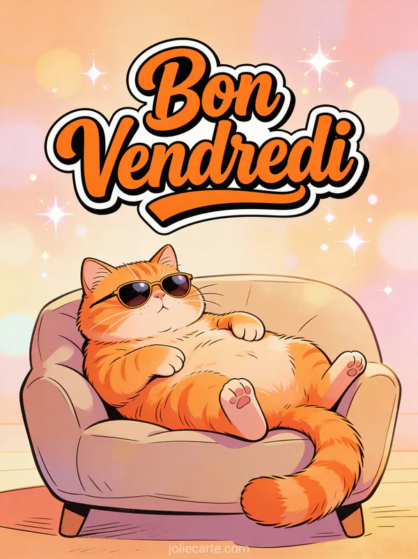 Carte Bon Vendredi humoristique avec chat roux portant des lunettes de soleil air décontracté