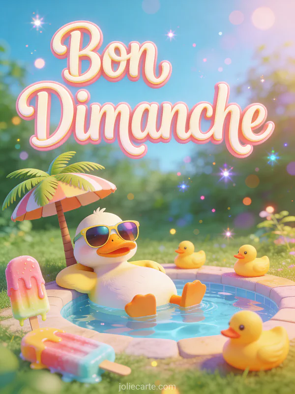 GIF rigolo bon dimanche avec canard portant des lunettes de soleil au bord d'une piscine