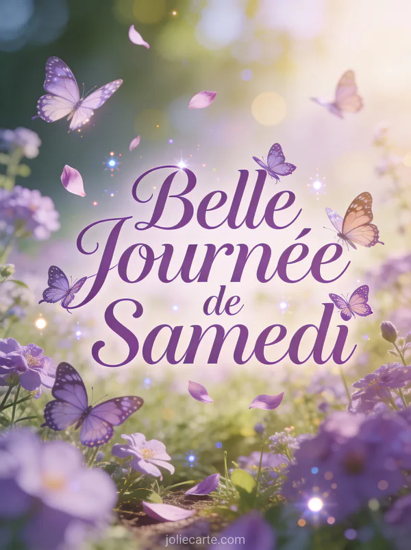 Image belle journée de samedi avec jardin papillons fleurs violettes scène matinale nature magique
