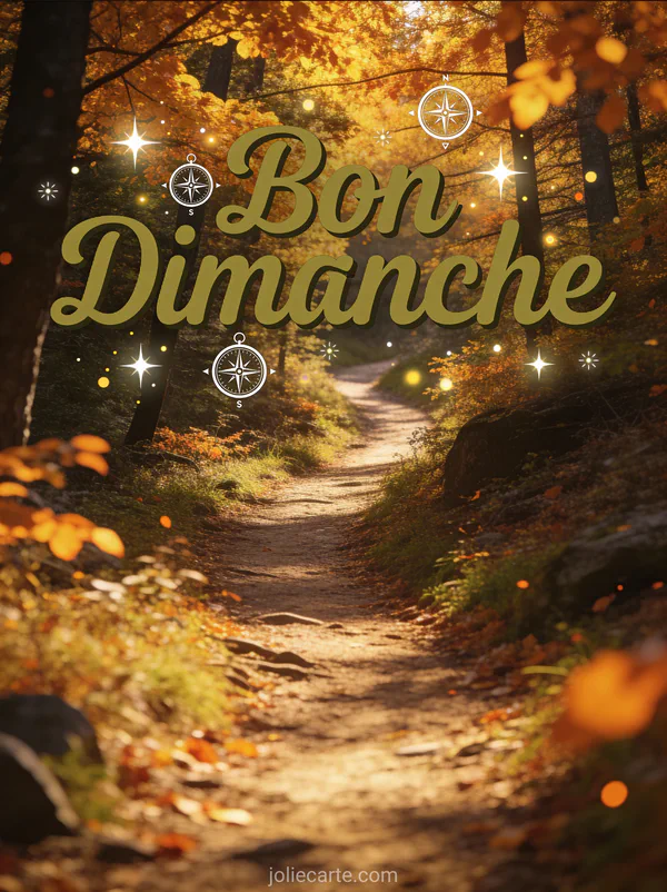 Carte passer un bon dimanche avec sentier de randonnée en forêt d'automne dorée