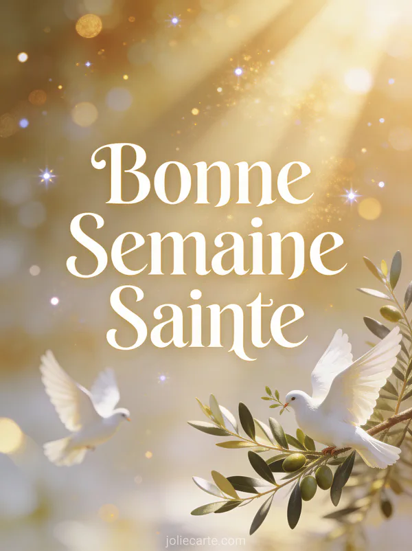 Image Bonne Semaine Sainte avec colombes blanches et branche d olivier dans la lumiere doree