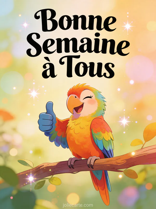 Image Bonne Semaine a Tous Humour avec perroquet colore faisant un clin d oeil