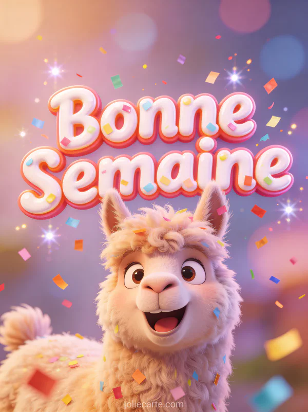 GIF anime Bonne Semaine humour avec lama faisant une expression comique