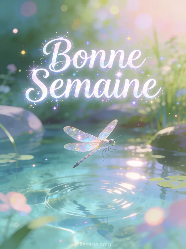 Image de Bonne Semaine avec libellule survolant bassin cristallin