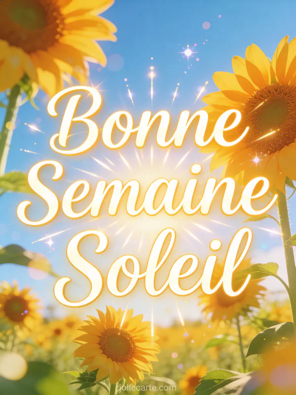 Image Bonne Semaine Soleil avec champ de tournesols sous ciel bleu