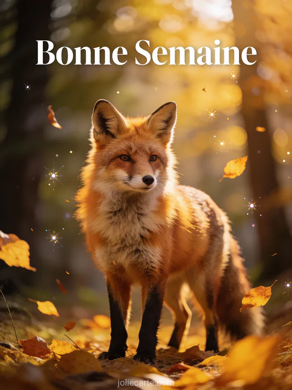 Photo Bonne Semaine avec renard majestueux en foret d automne feuilles dorees