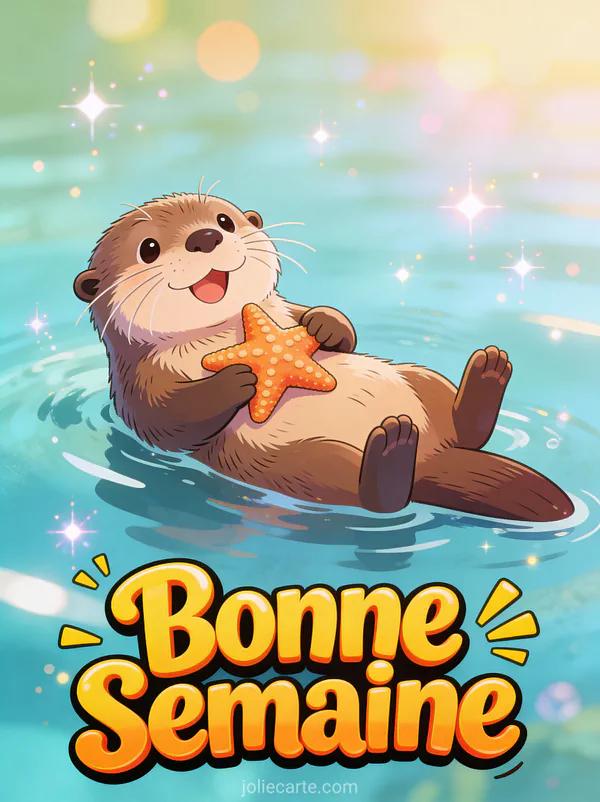 Image Bonne Semaine drole avec loutre flottant sur le dos tenant une etoile de mer