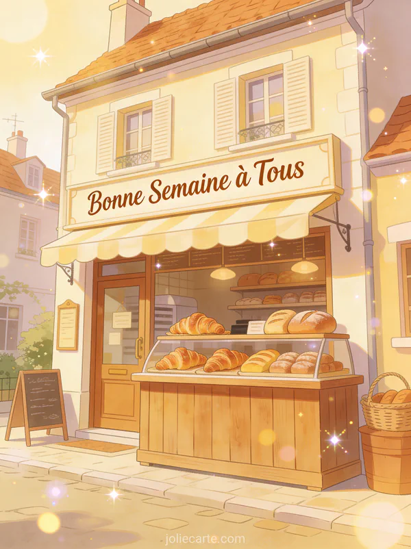 Image de Bonne Semaine a Tous avec boulangerie de village et croissants frais