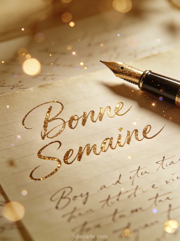 Image poeme Bonne Semaine avec stylo plume et papier a lettres calligraphie