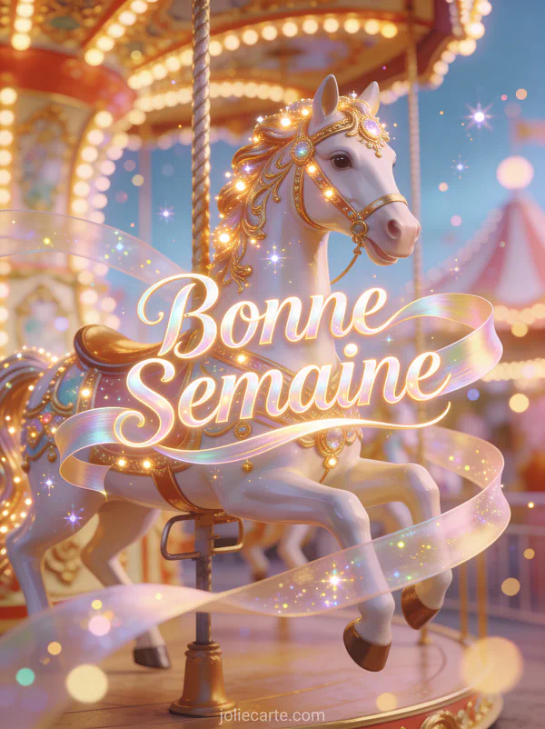 GIF anime Bonne Semaine avec cheval de manege dore et lumieres scintillantes