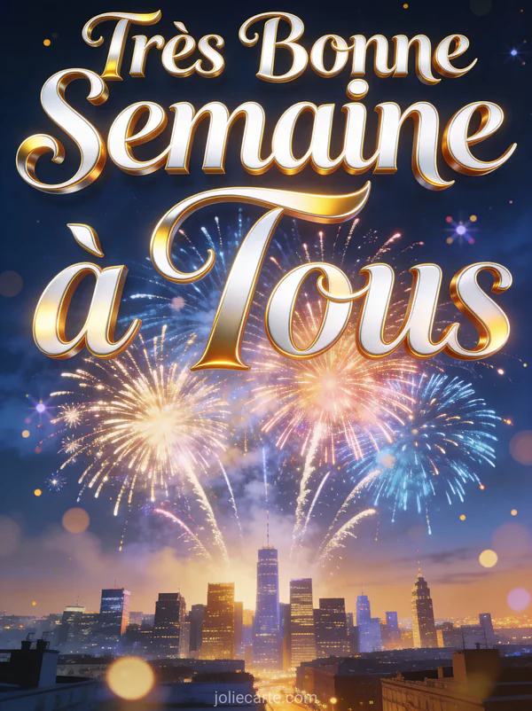 Image Tres Bonne Semaine a Tous avec feux d artifice sur skyline de ville la nuit