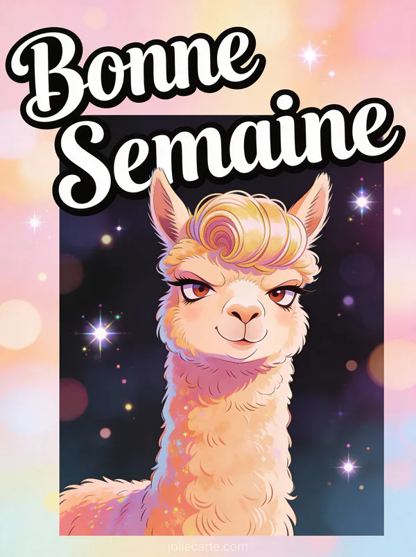 Image Bonne Semaine humoristique avec alpaga pelucheux expression sasssy et coiffe parfaite