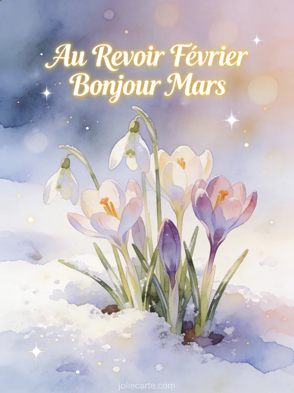 Illustration aquarelle de crocus et perce-neige émergeant de la neige fondante